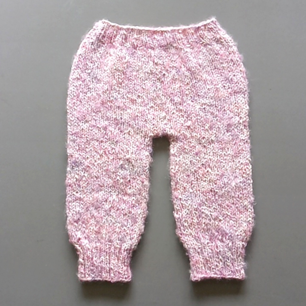 Hand Crafted Handknit Light Pink Cotton Blend Baby Jogger Pants 3-6M
